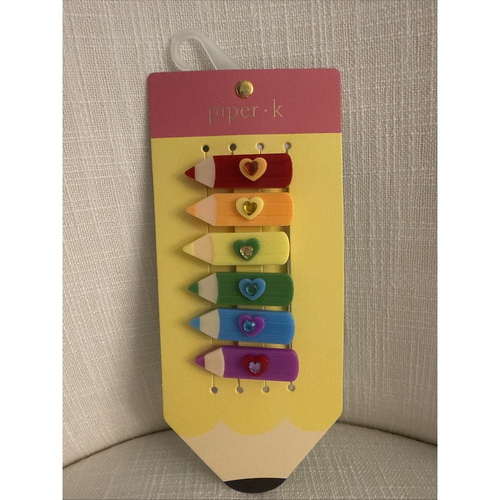 NEW Piper K Back To School 6 Crayon Hair‎ Clips Clip Teacher Kindergarten Girl